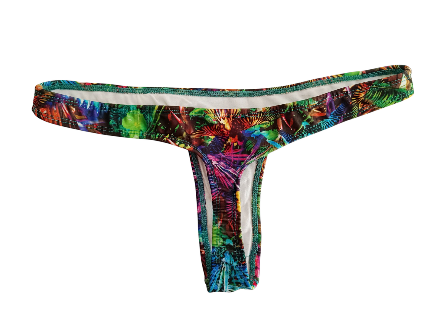Braguita Clara brasileña – Bikini tanga M estampado tropical colorido