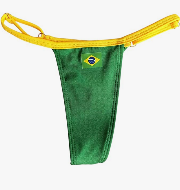 Bikini brasileño tanga NORDESTINA verde y amarillo, con cordón ajustable, material de alta calidad, perfecto para la playa o piscina.
