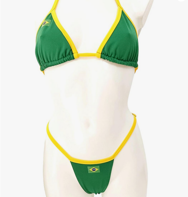 Bikini brasileño tanga NORDESTINA verde y amarillo, con cordón ajustable, material de alta calidad, perfecto para la playa o piscina.