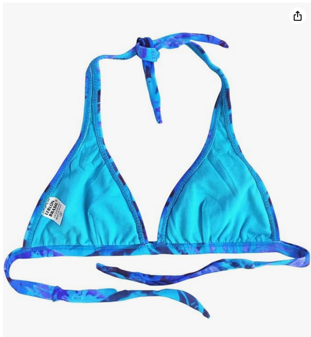 Bikini brasileño azul NORDESTINA, estampado vibrante, top con tirantes ajustables y cuello en V. Hecho con 85% poliamida y 15% elastano, perfecto para la playa y piscina.