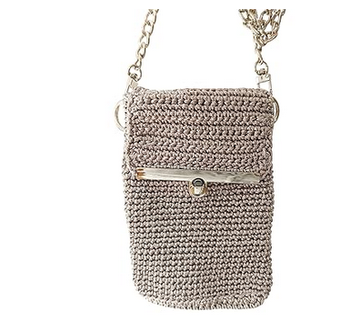 Bolso de crochet para móvil, bandolera compacta y elegante, diseño artesanal y correa ajustable para mujer.