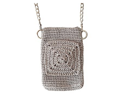 Bolso de crochet para móvil, bandolera compacta y elegante, diseño artesanal y correa ajustable para mujer.