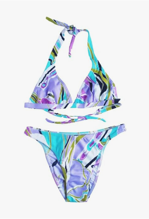 Bikini brasileño triángulo NORDESTINA con estampado exclusivo, top con tirantes reforzados y corte favorecedor. Hecho con 85% poliéster y 15% elastano, forrado y no transparente.