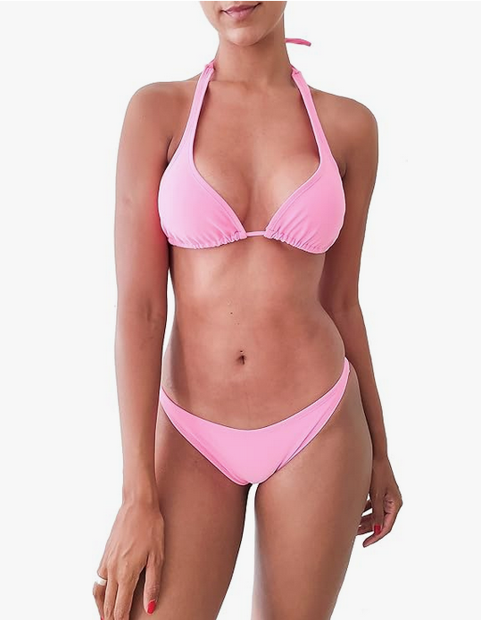 Bikini brasileño 2 piezas NORDESTINA con top triángulo y braguita de talle bajo, forrado y con ajuste personalizado. Hecho con 85% poliéster y 15% elastano, ideal para la playa.