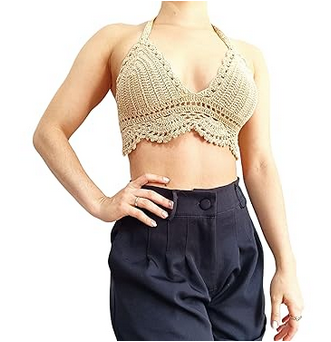 Top de crochet para mujer, estilo elegante con diseño de ganchillo, perfecto para la playa o piscina.